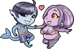 banner of several fantasy races in the style of a chibi